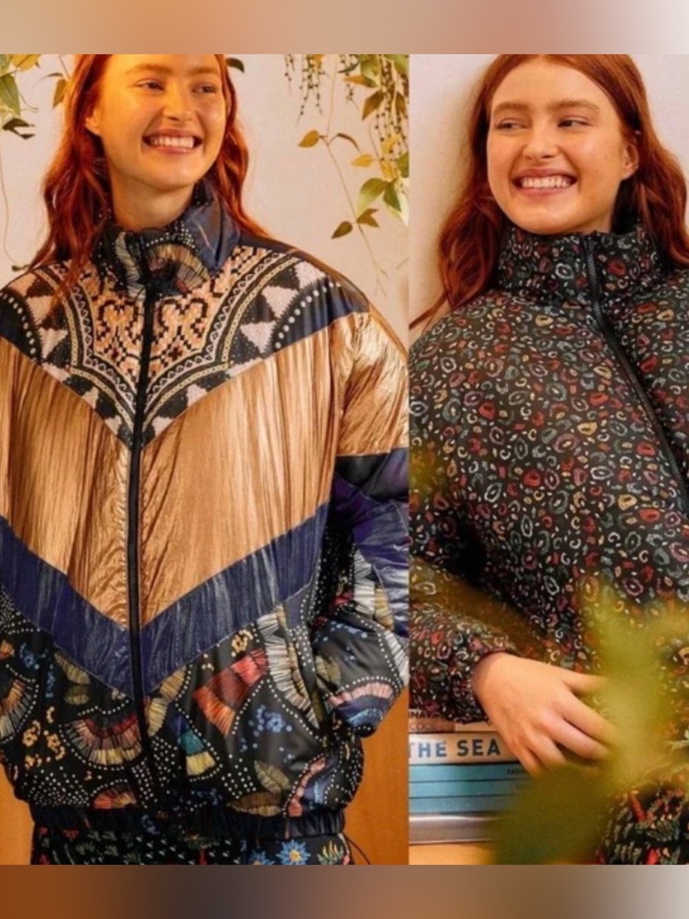 FARM Rio (L) Borogodo Metallic Reversible Puffer Jacket NWT